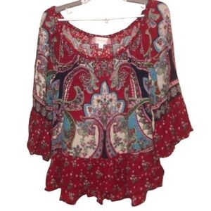 Altar'd State Red and Blue Blouse with Elegant Design